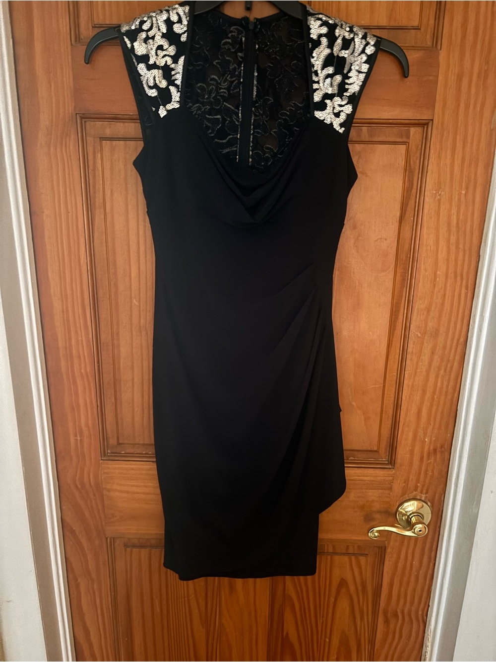 Black Midi Dress with Silver Sequin Shoulder Detail